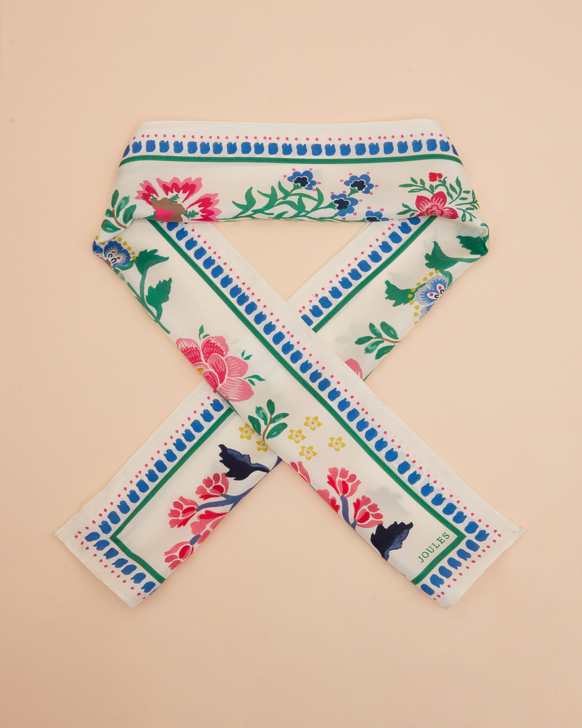 JOULES Highgrove Silk Scarf - Mosaic Floral Print Skinny Scarf for Women | Equiflair