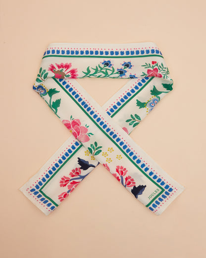 JOULES Highgrove Silk Scarf - Mosaic Floral Print Skinny Scarf for Women | Equiflair