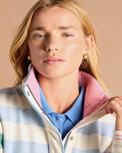 Joules Burnham White & Blue Stripe Sweatshirt: Relaxed Fit, Quarter Zip, Cotton Casual Top
