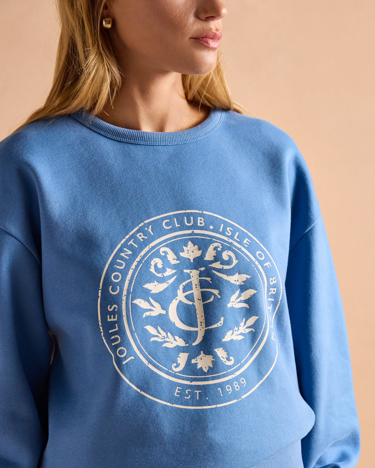 JOULES Graphic Crew Sweat Jumper Blue: Relaxed fit sweatshirt with graphic print.  Stylish and comfortable, perfect for everyday wear!