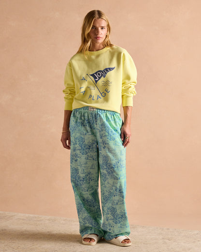 JOULES Graphic Crew Sweat Jumper Yellow: Relaxed Fit Cotton Blend Sweatshirt