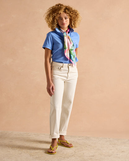 JOULES Woody Blue Polo Shirt for Women with Floral Scarf - Equiflair Store