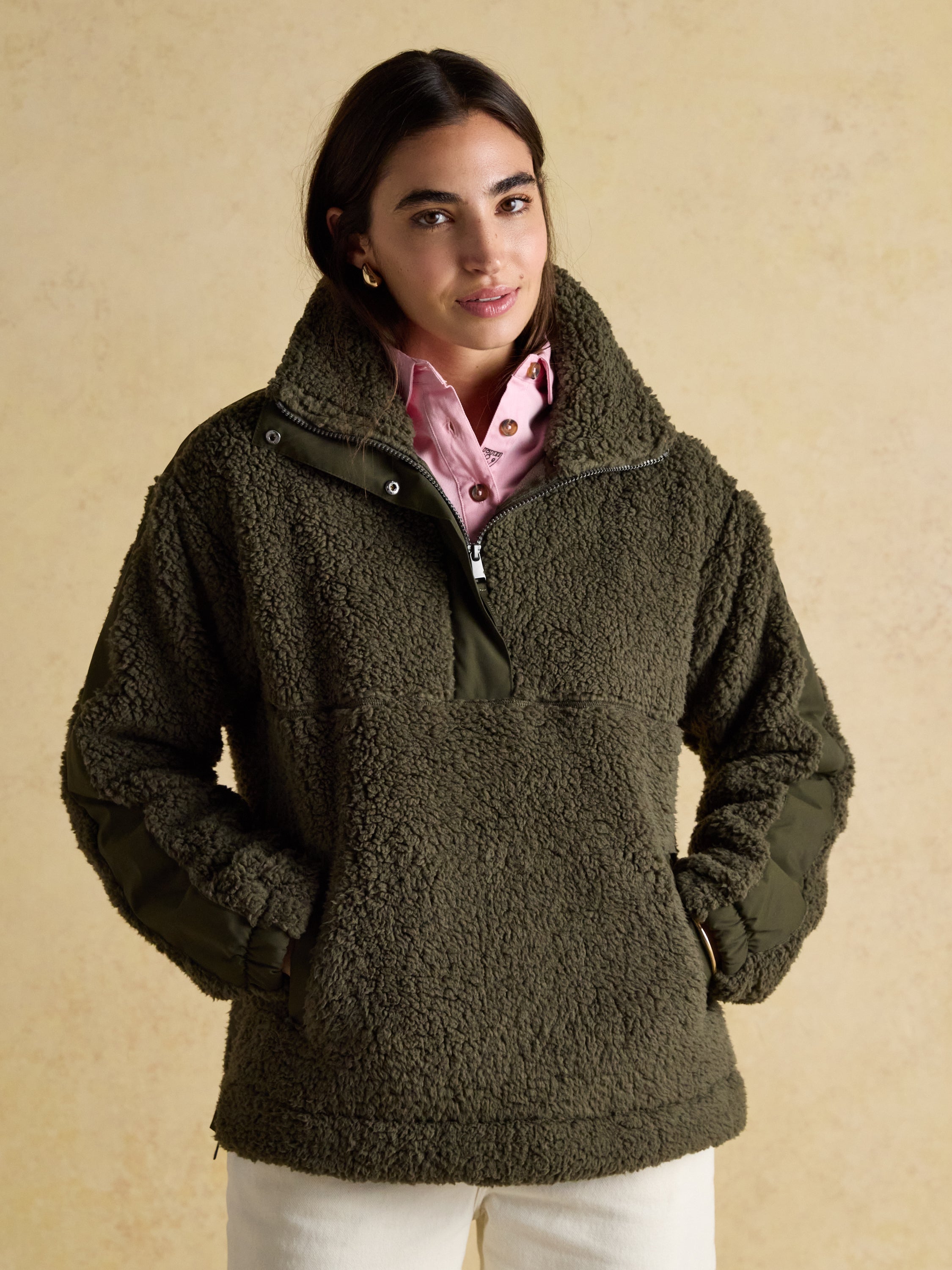 Joules Tilly Khaki Quarter Zip Fleece Jumper for Women - Equiflair