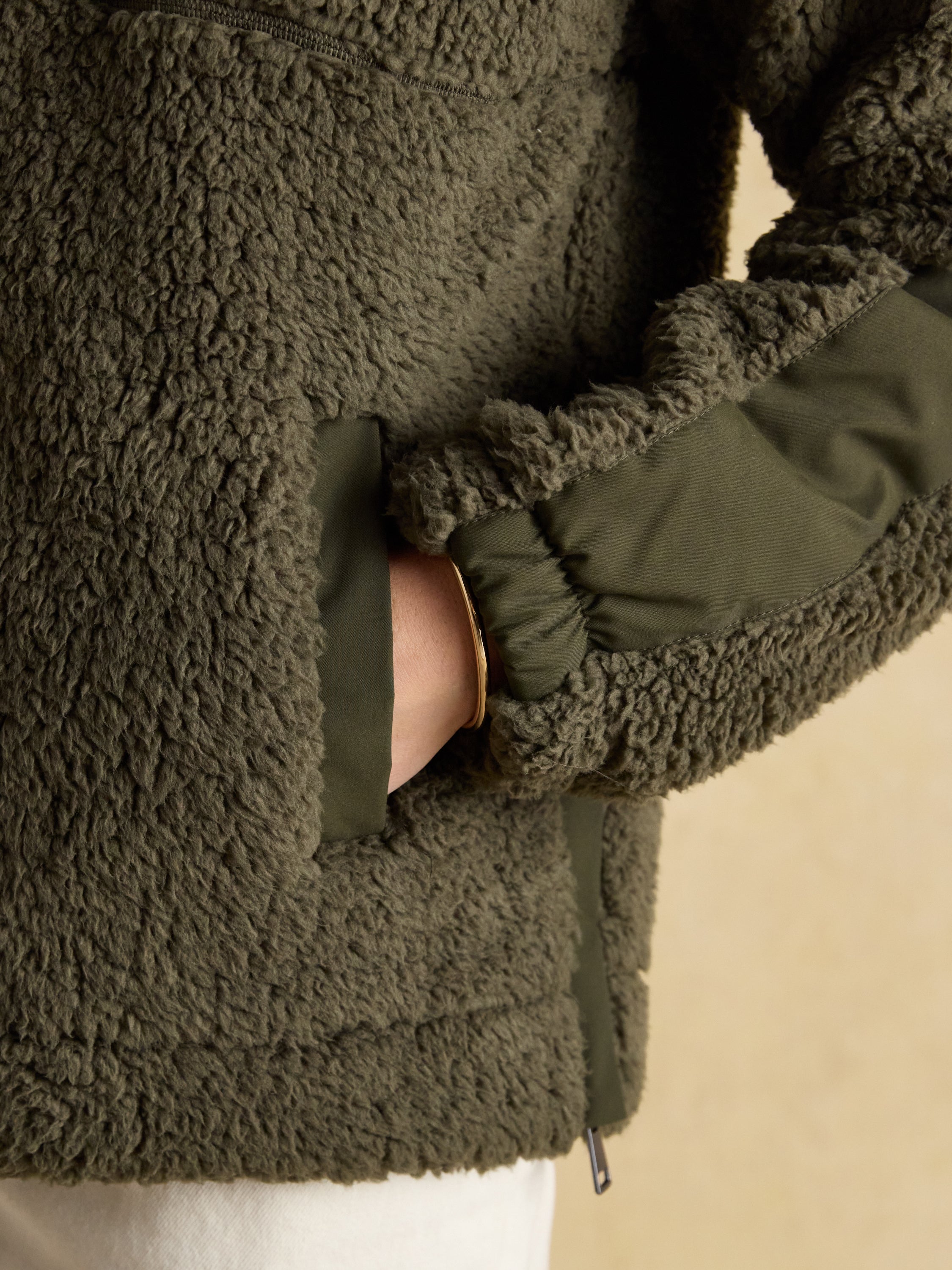 Joules Tilly Khaki Fleece: Quarter Zip, Side Pocket, and Cozy Warmth - Buy Now at Equiflair!