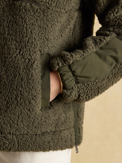 Joules Tilly Khaki Fleece: Quarter Zip, Side Pocket, and Cozy Warmth - Buy Now at Equiflair!