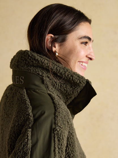 Joules Tilly Khaki Quarter Zip Fleece: Women's Borg Fleece Pullover for Warmth & Style