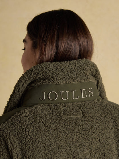 JOULES TILLY KHAKI QARTER ZIP FLEECE Back view. Women's Borg Fleece Pullover. Warm, Stylish.