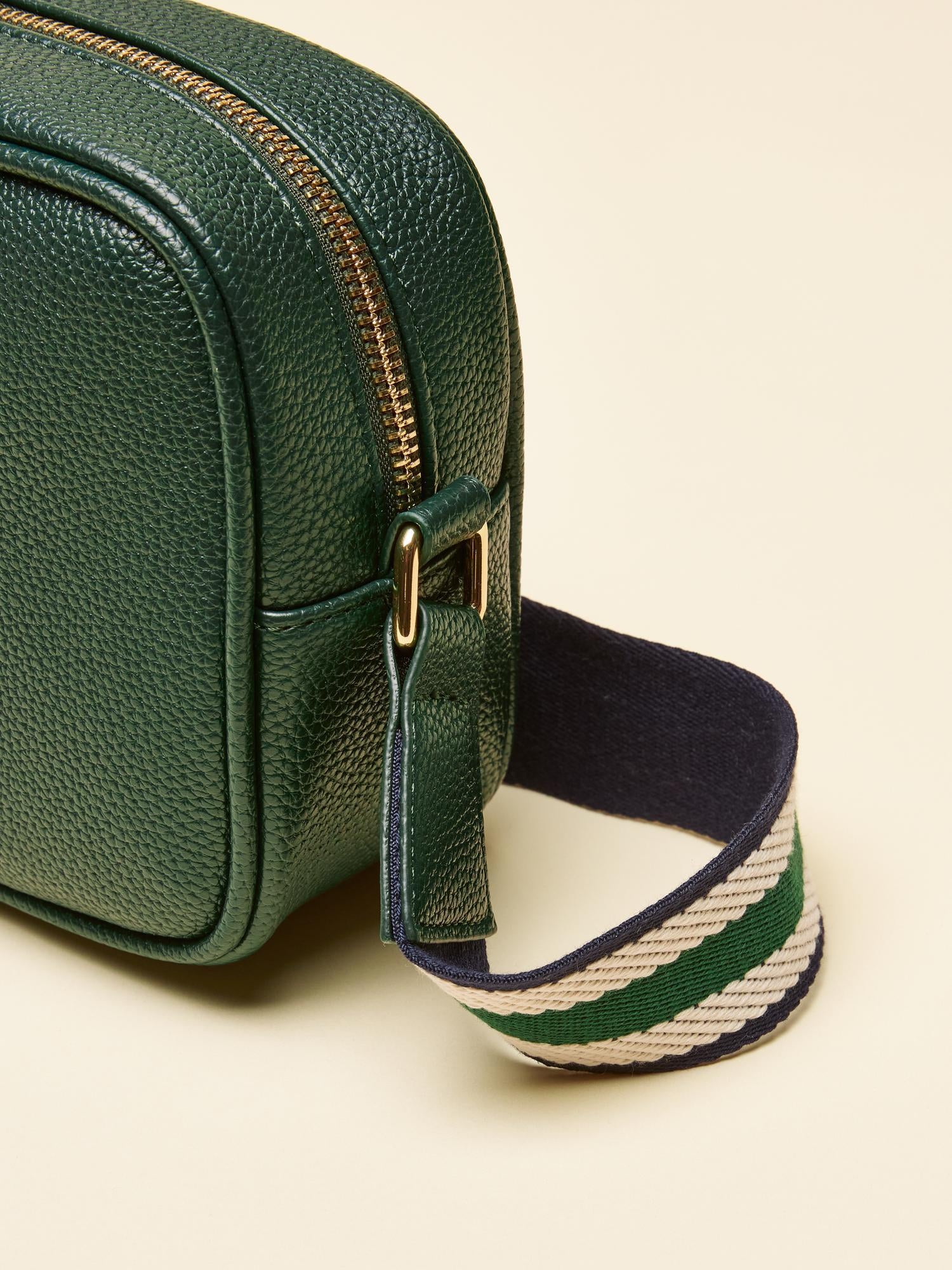 JOULES Trent Dark Green Cross Body Bag - Textured Leather, Adjustable Strap - Equiflair