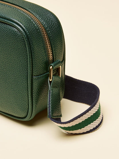 JOULES Trent Dark Green Cross Body Bag - Textured Leather, Adjustable Strap - Equiflair