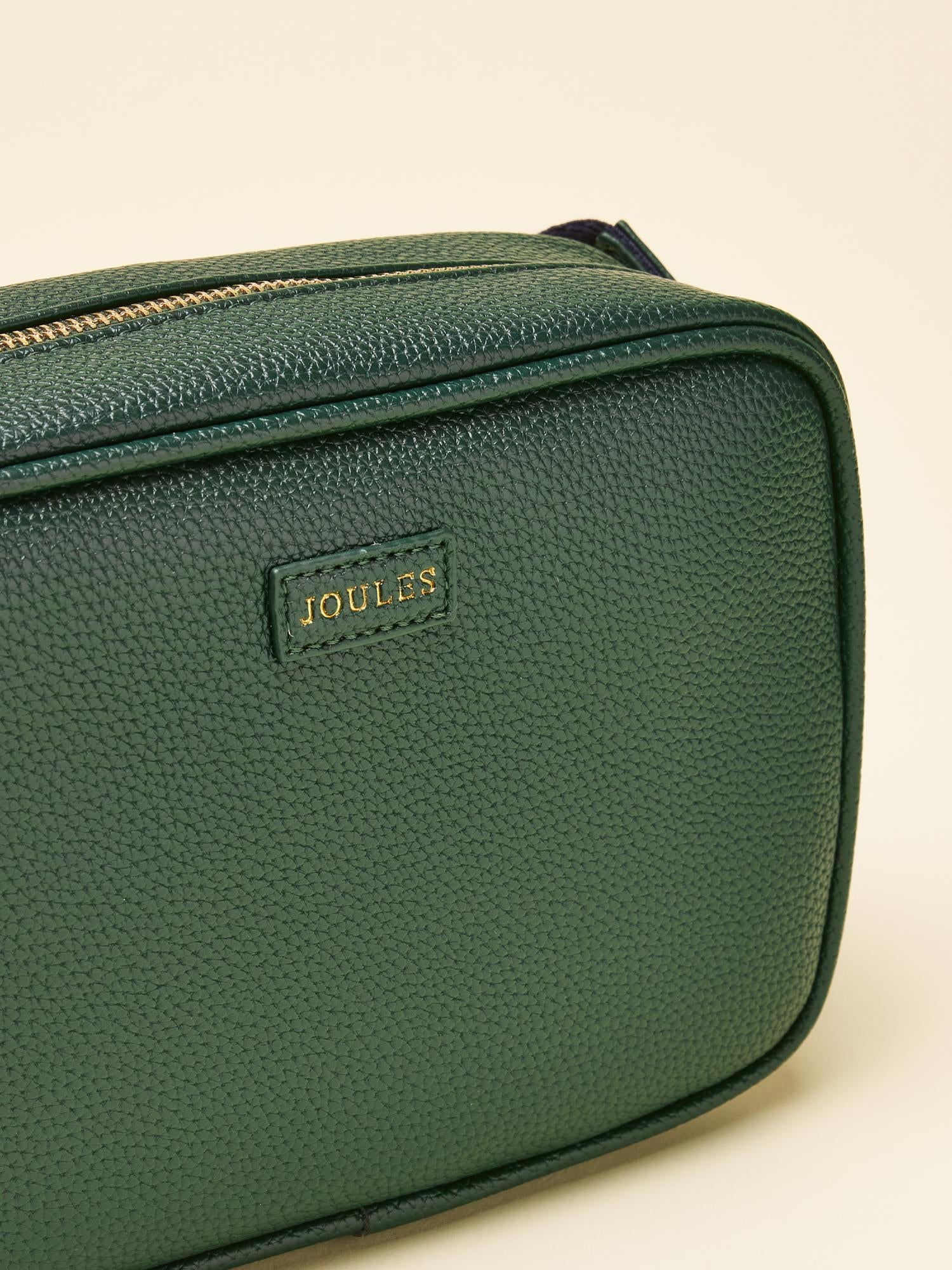 JOULES TRENT Dark Green Cross Body Bag: Stylish crossbody purse with gold zipper and textured finish.