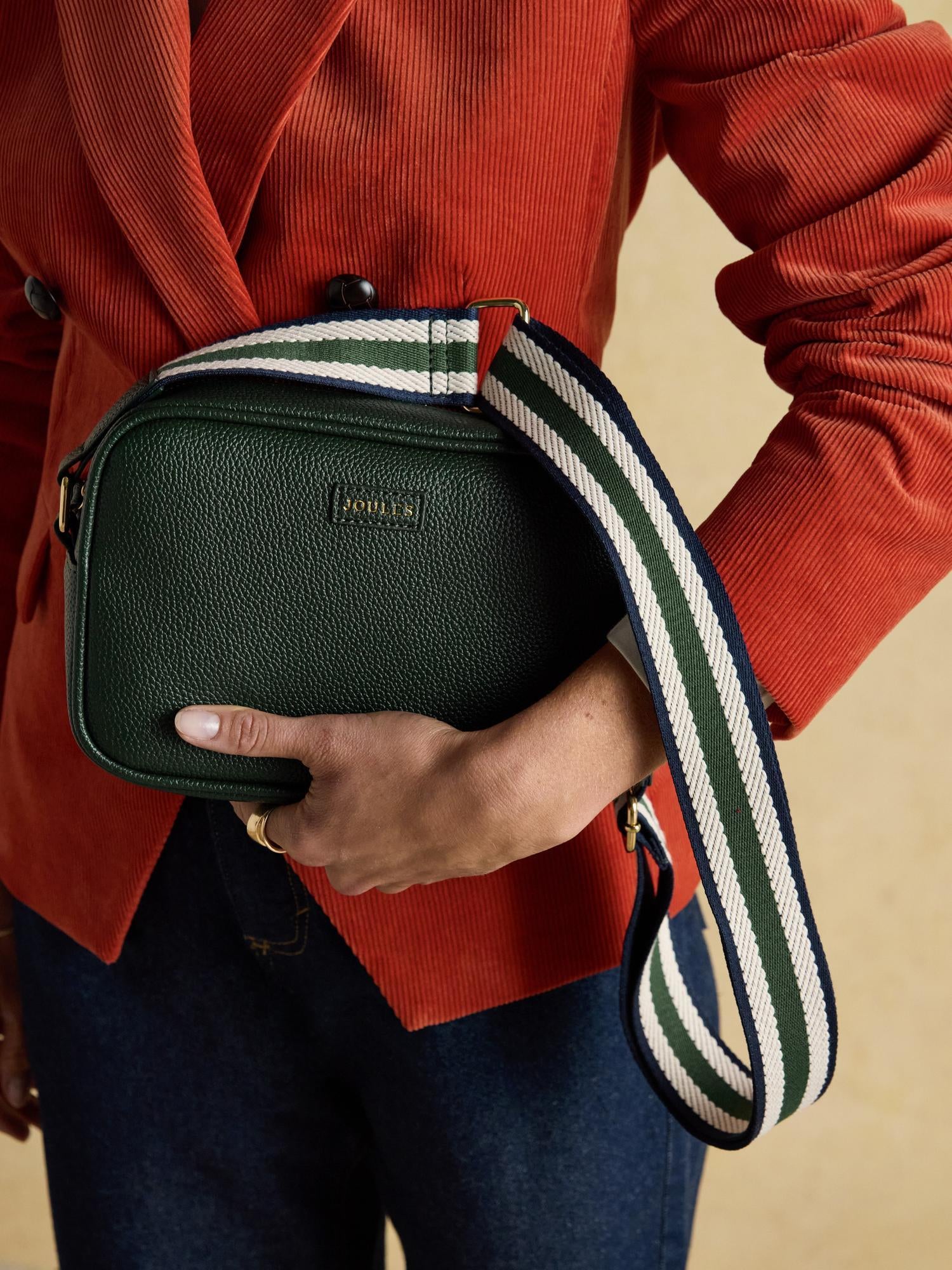 JOULES TRENT Dark Green Cross Body Bag with Striped Strap - Stylish and Practical Accessory