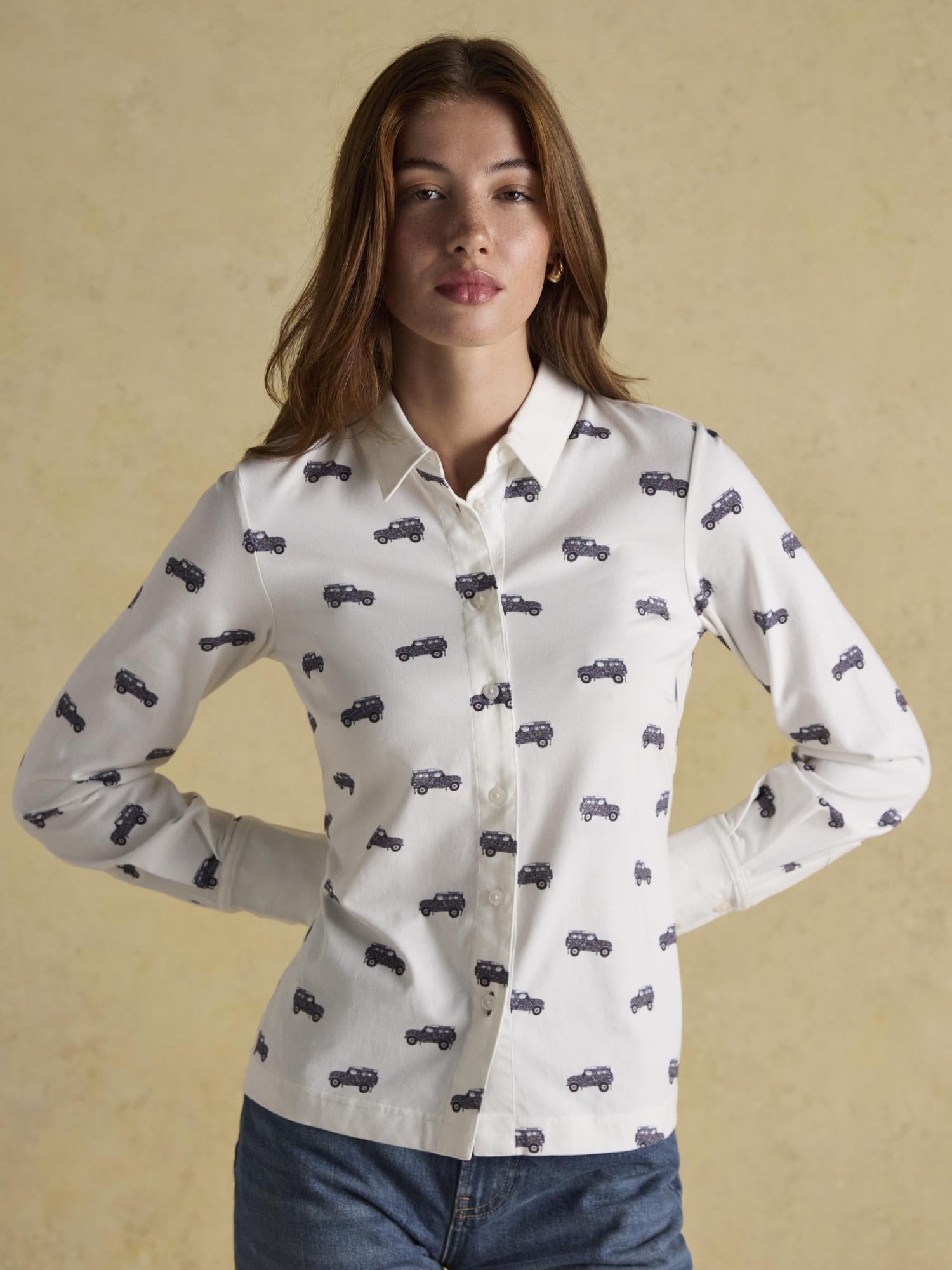 Joules Eleanor Tomlinson White 4x4 Shirt: Cotton Jersey Long Sleeve Top