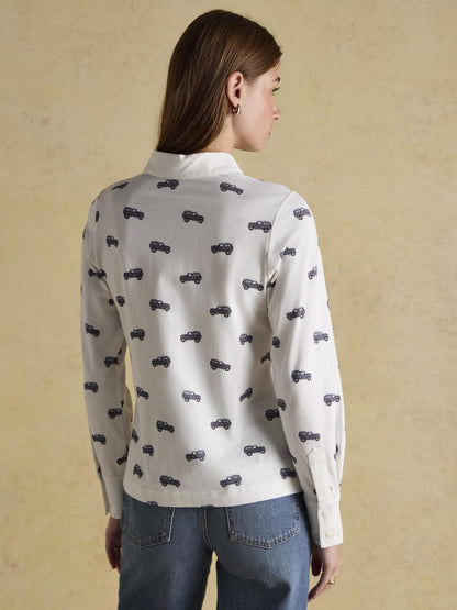 Joules Eleanor Tomlinson White 4x4 Shirt - Women's Cotton Jersey Shirt with Car Print