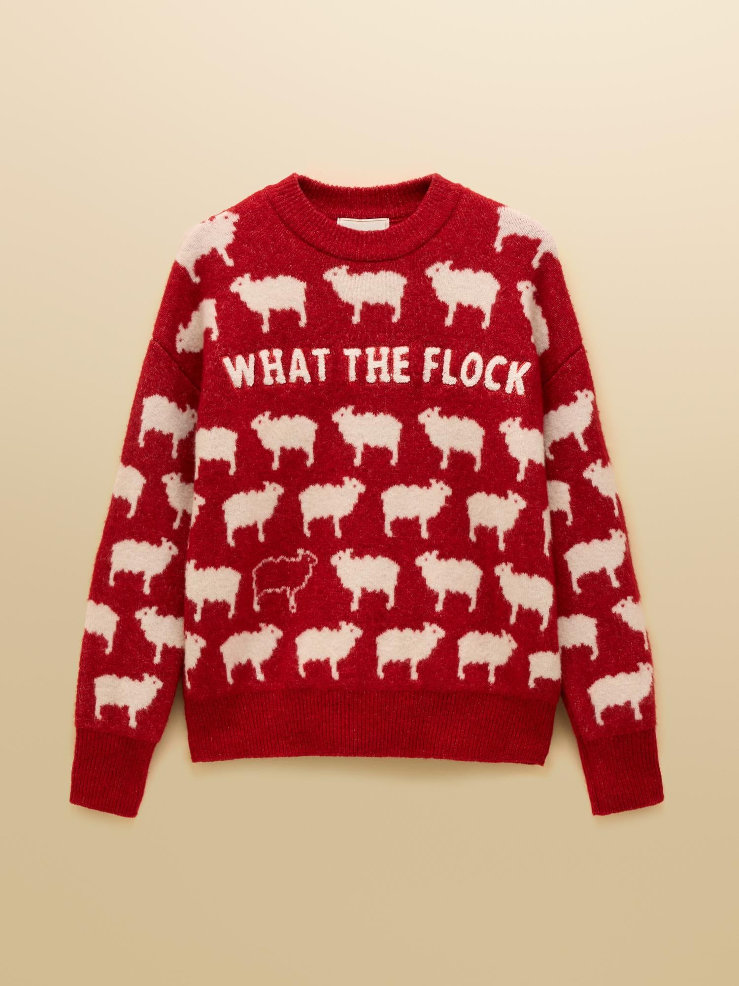 Joules "What the Flock" Red Sheep Jumper | Fun & Stylish Knitwear for Women