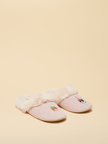 Joules Pink Cat Slippers - Equiflair: Embroidered cat detail, faux fur lining for cozy comfort. Shop now!