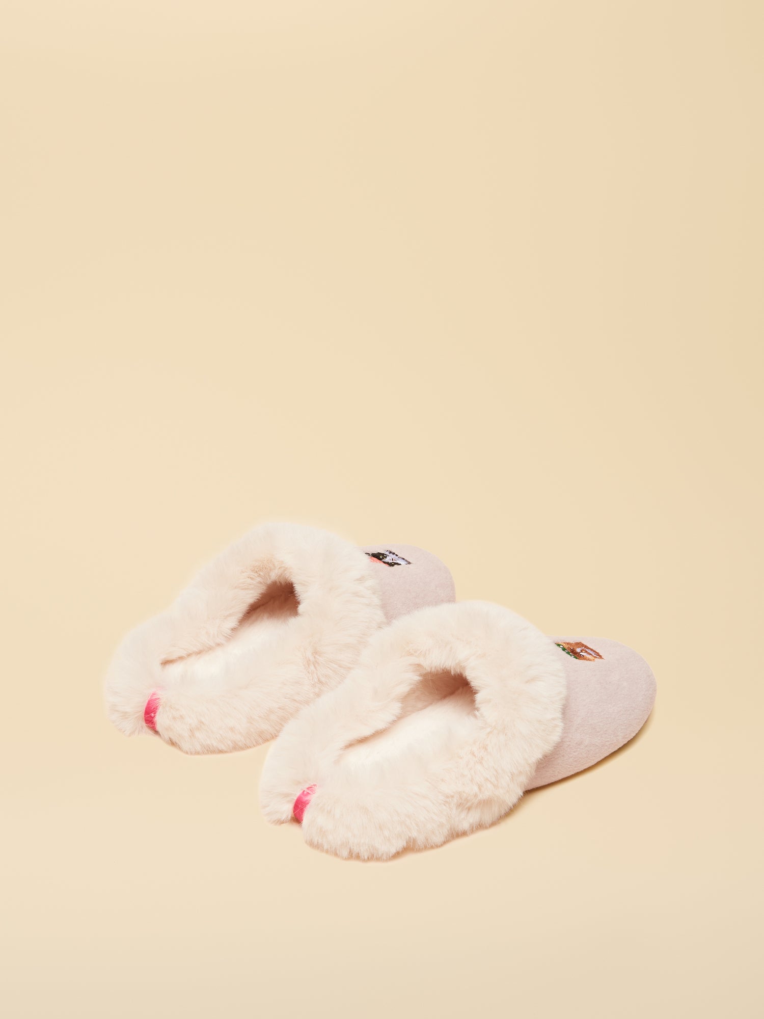 JOULES Pink Cat Slippers - Embroidered Cozy Faux Fur Lined Slip-ons for Women, Comfortable Indoor Shoes