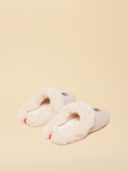 JOULES Pink Cat Slippers - Embroidered Cozy Faux Fur Lined Slip-ons for Women, Comfortable Indoor Shoes