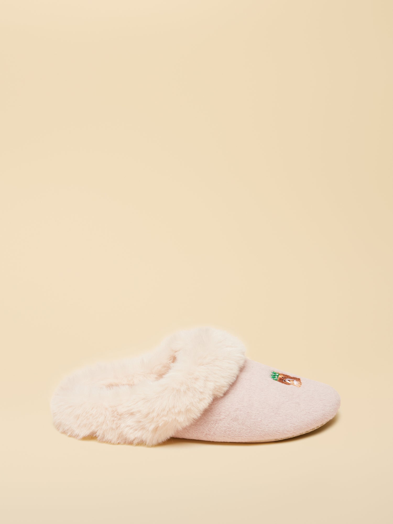 Pink Joules Slippers with Cat Embroidery & Faux Fur Lining - Comfortable Women's Slippers for Home