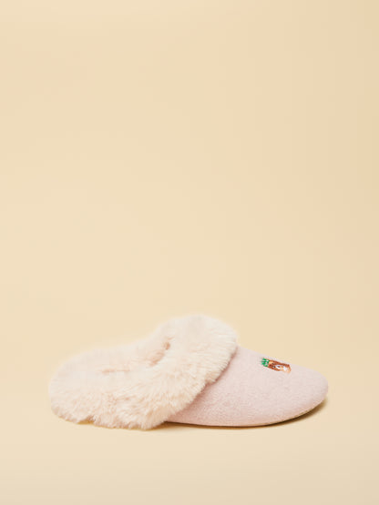 Pink Joules Slippers with Cat Embroidery & Faux Fur Lining - Comfortable Women's Slippers for Home