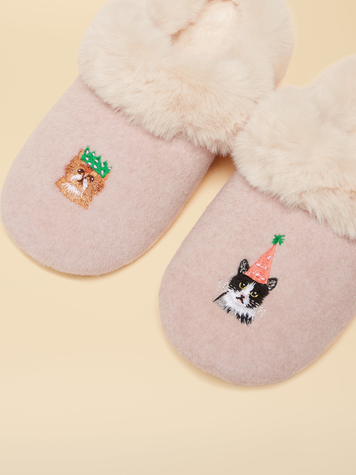 Joules Pink Slippers with Cat and Dog Embroidery | Cozy Faux Fur Lined Slippers