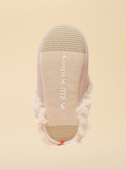 Joules Pink Cat Slippers: Comfy Loungewear with Faux Fur Detail