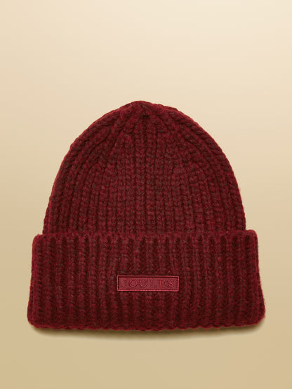 Joules Rosa Beanie Berry Red: Ribbed Knit Winter Hat with Turnback Cuff