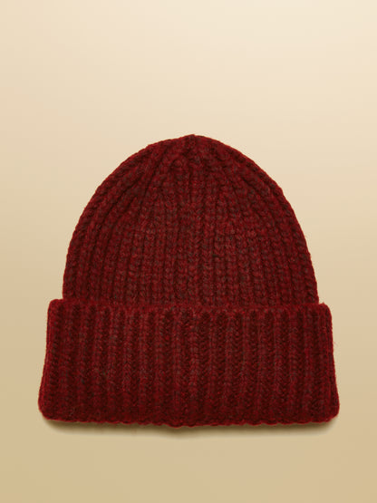 Joules Rosa Beanie Berry Red: Soft Ribbed Knit Hat with Turnback Cuff