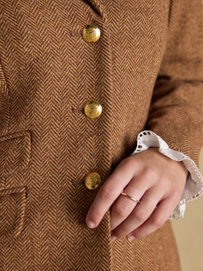 Joules Canterly Brown Herringbone Tweed Hacking Jacket