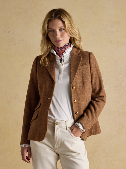 Joules Canterly Brown Herringbone Tweed Hacking Jacket