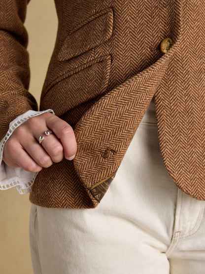 Joules Canterly Brown Herringbone Tweed Hacking Jacket