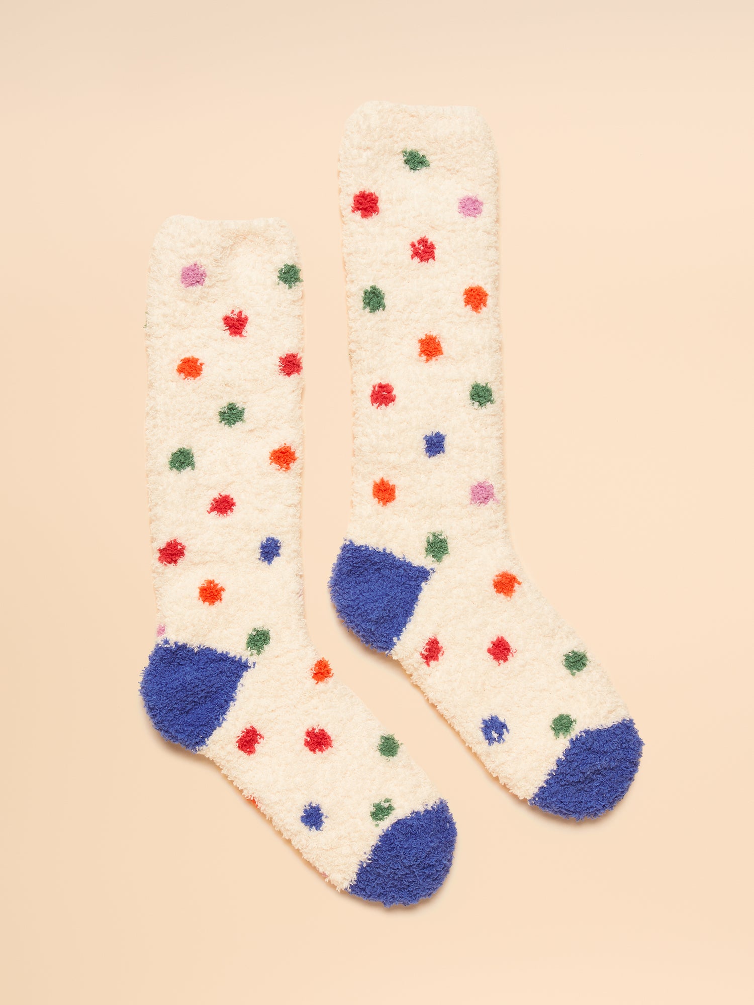 Joules Creme Spot Fluffy Socks: Super Soft, Warm Socks for Women & Girls. Cozy Clothing Accessory with Colorful Polka Dots.