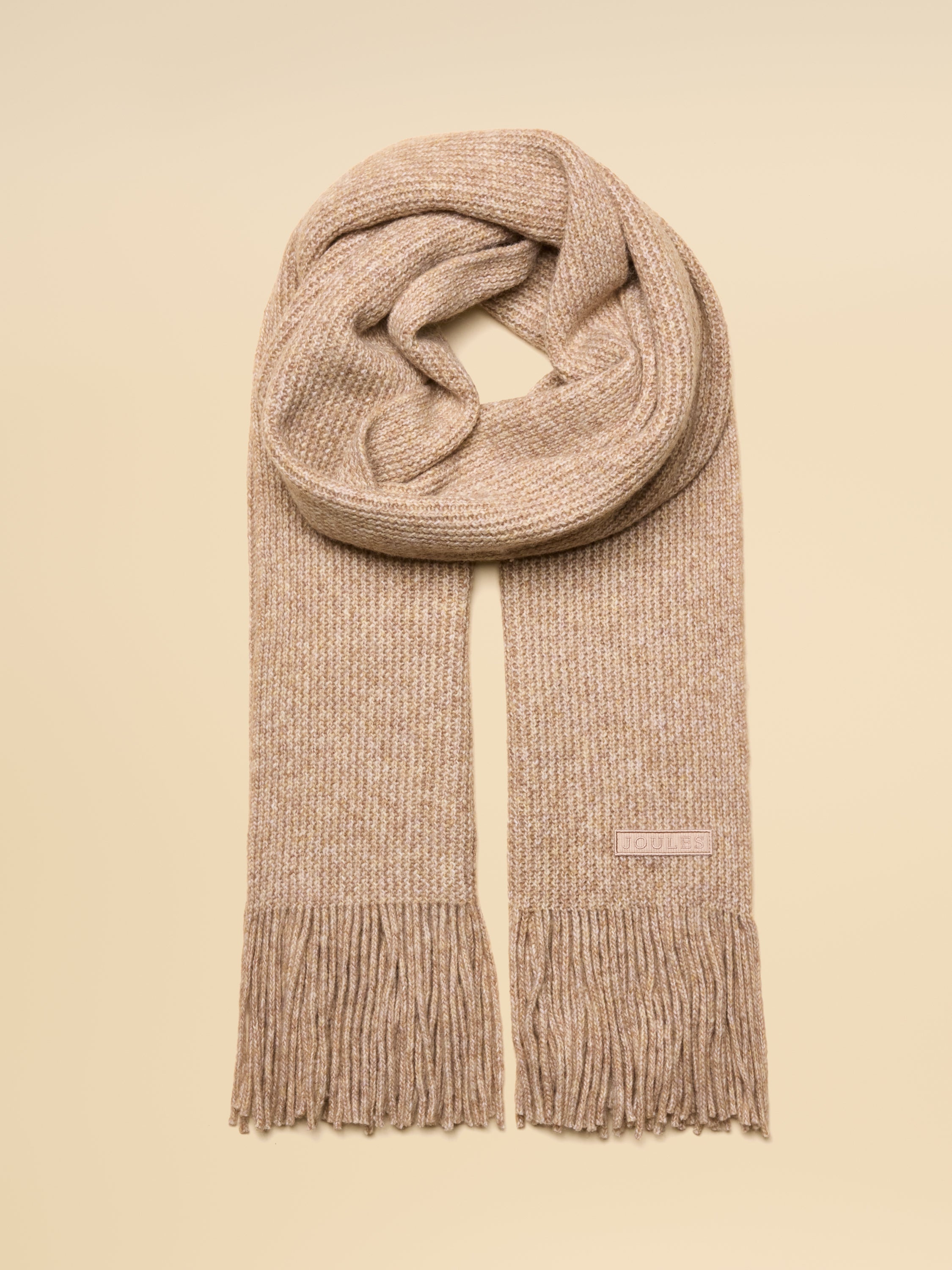 Joules Oatmeal Knit Scarf with Fringed Edges | Stylish Warm Winter Accessory