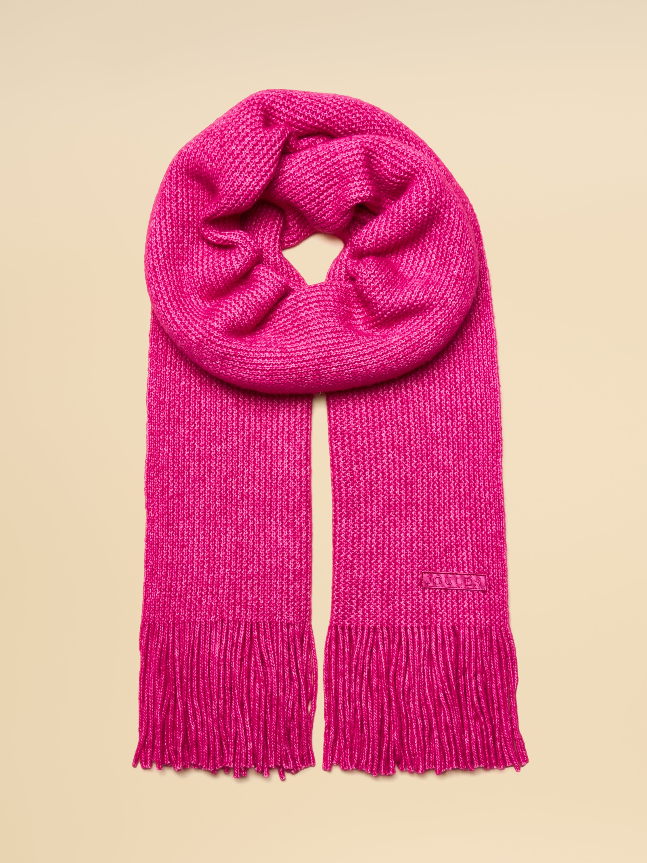Joules Rosa Pink Knitted Scarf with Fringed Edges - Stylish Women's Winter Accessory