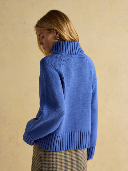 Joules Blue Knitted Jumper with Detachable Roll Neck - Women's Fashion | Shop Online