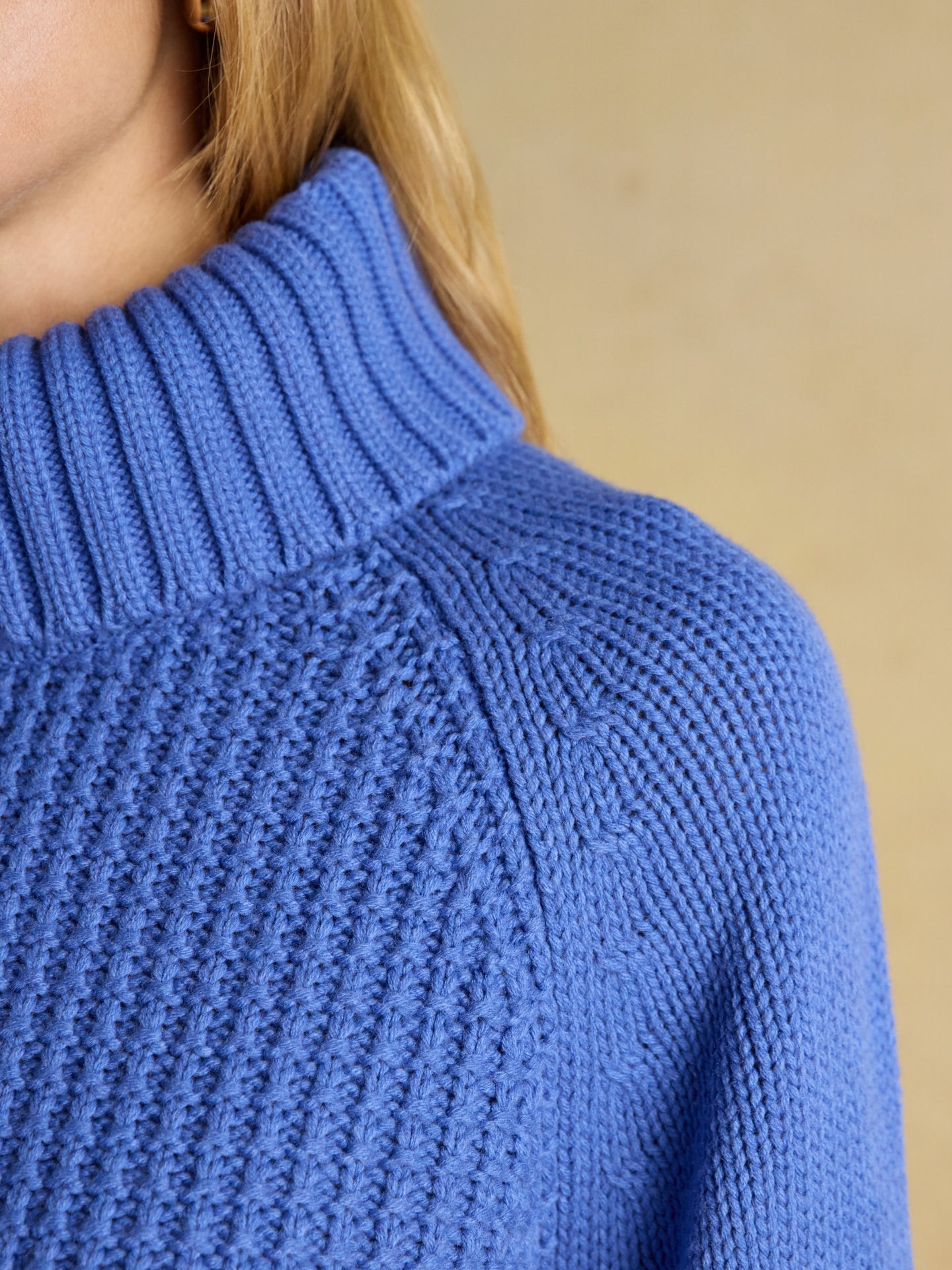 JOULES Blue Knitted Jumper: Women's Fashion, Detachable Roll Neck, Cozy Style. Buy Now at Equiflair!