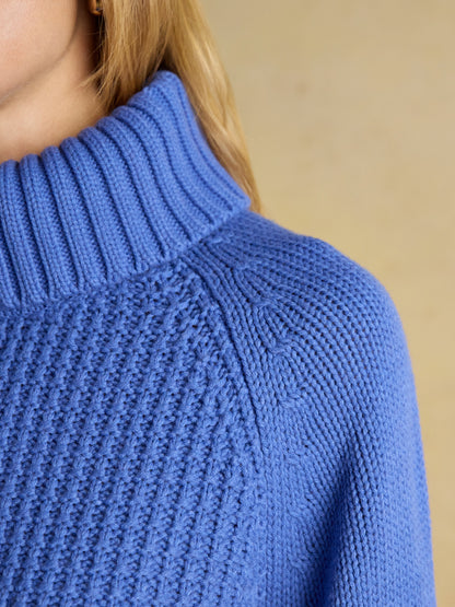 JOULES Blue Knitted Jumper: Women's Fashion, Detachable Roll Neck, Cozy Style. Buy Now at Equiflair!