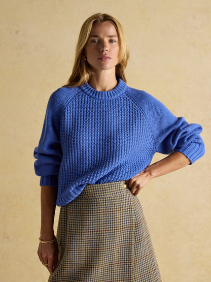 Joules Cary Blue Knitted Jumper with Detachable Roll Neck - Women's Fashion | Equiflair