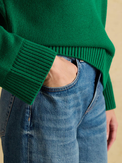 Joules Alexandra Green Blanket Stitch Jumper with Round Neck