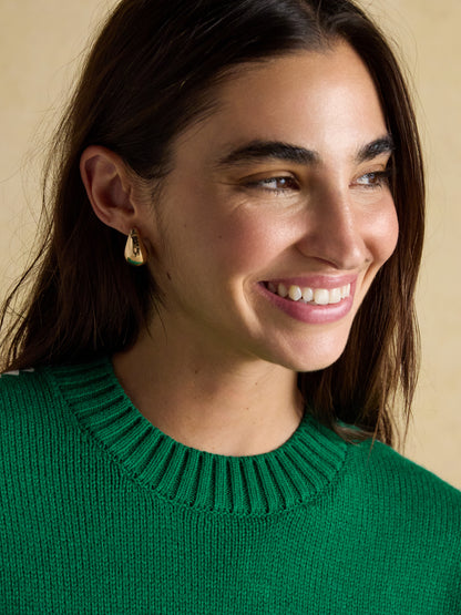 Joules Alexandra Green Blanket Stitch Jumper with Round Neck