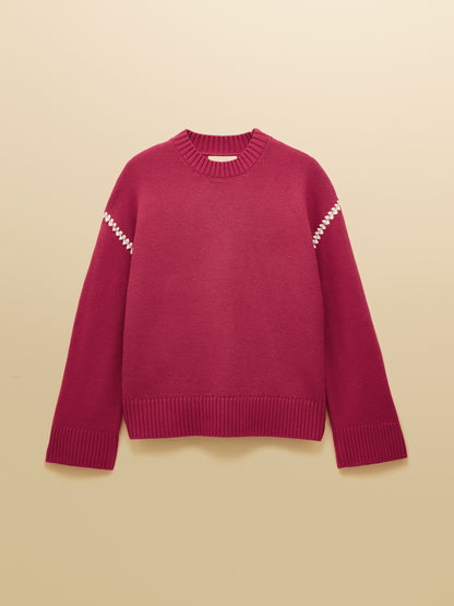 Joules Alexandra Pink Blanket Stitch Jumper with Round Neck