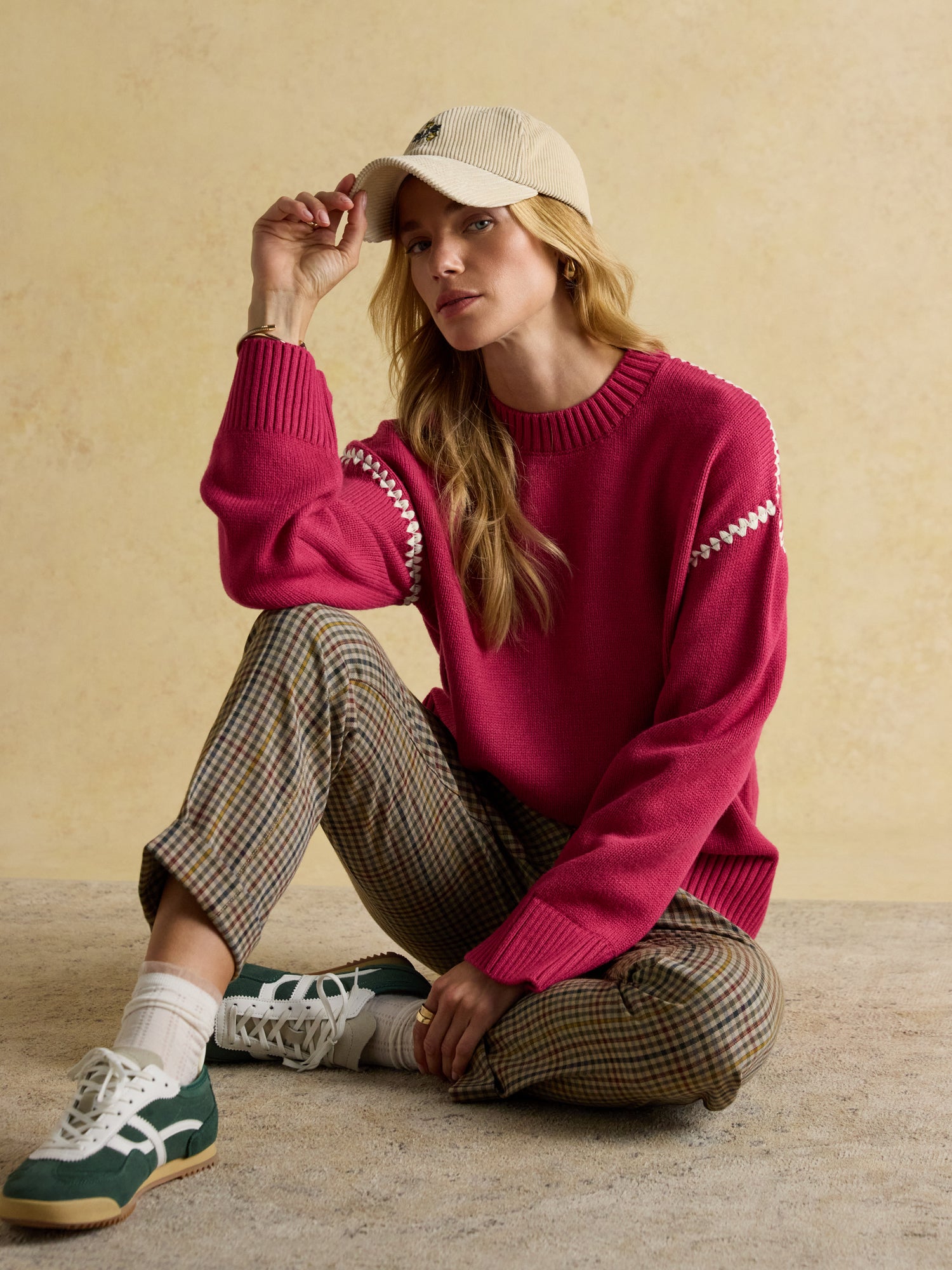 Joules Alexandra Pink Blanket Stitch Jumper with Round Neck
