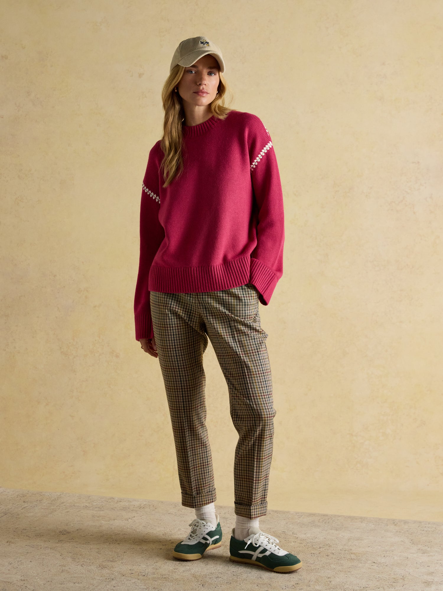 Joules Alexandra Pink Blanket Stitch Jumper with Round Neck