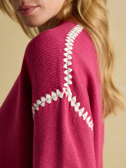 Joules Alexandra Pink Blanket Stitch Jumper with Round Neck