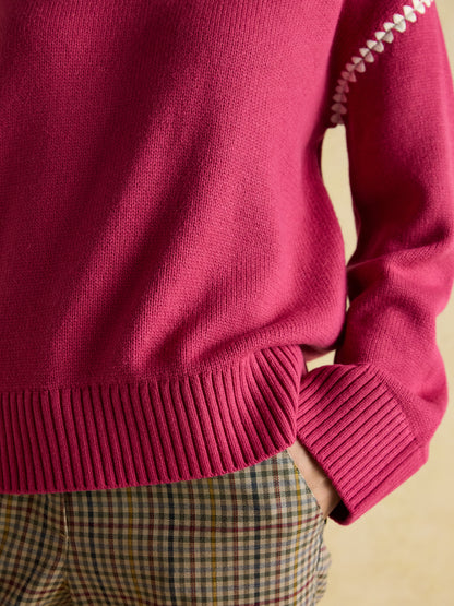 Joules Alexandra Pink Blanket Stitch Jumper with Round Neck
