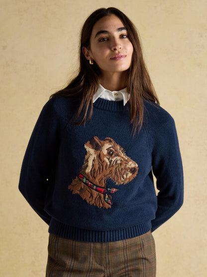 JOULES Dog Sweater: Navy Blue Jumper with Dog Design. Women's Fashion at Equiflair.
