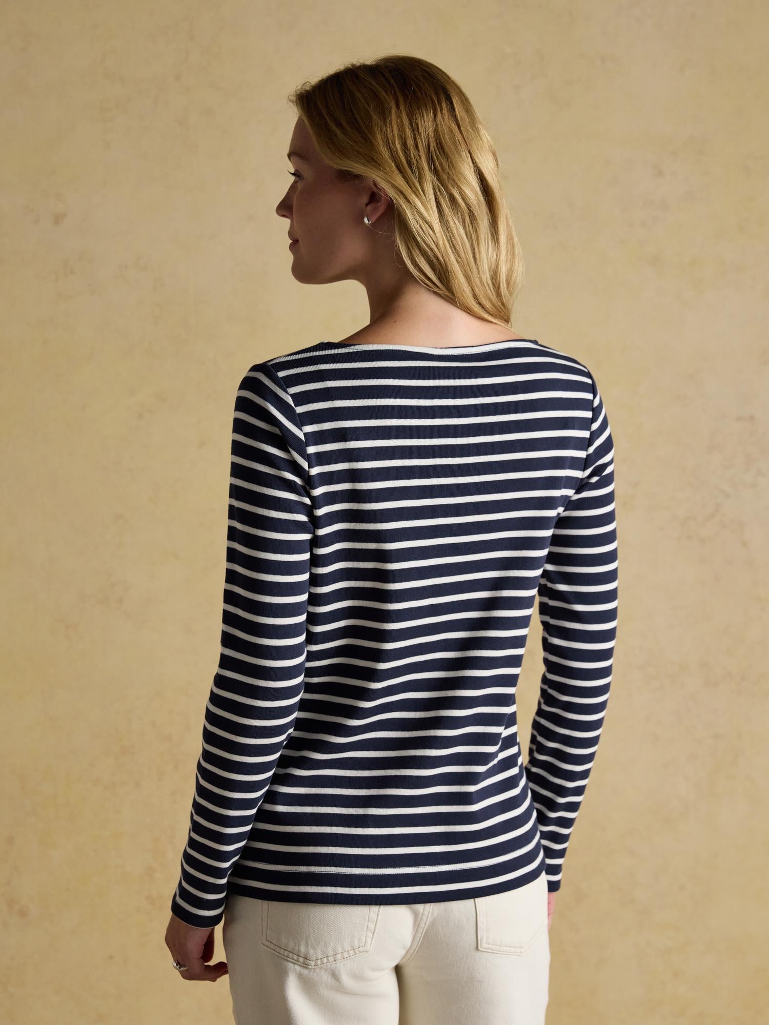JOULES Harbour Breton Top: Dog Navy & Cream Striped Long-Sleeve Shirt