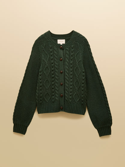 Green Cable Knit Cardigan - Women's Wool Blend Sweater - Joules Rafferty Style