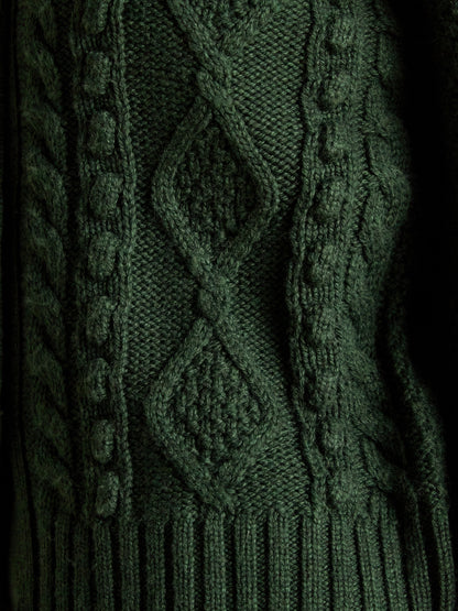 Rafferty Green Cable Knit Cardigan - Wool Blend Button Up Sweater for Women
