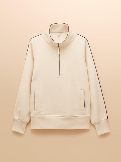 Joules Bronte Cream Funnel Neck Quarter Zip Cotton Sweatshirt