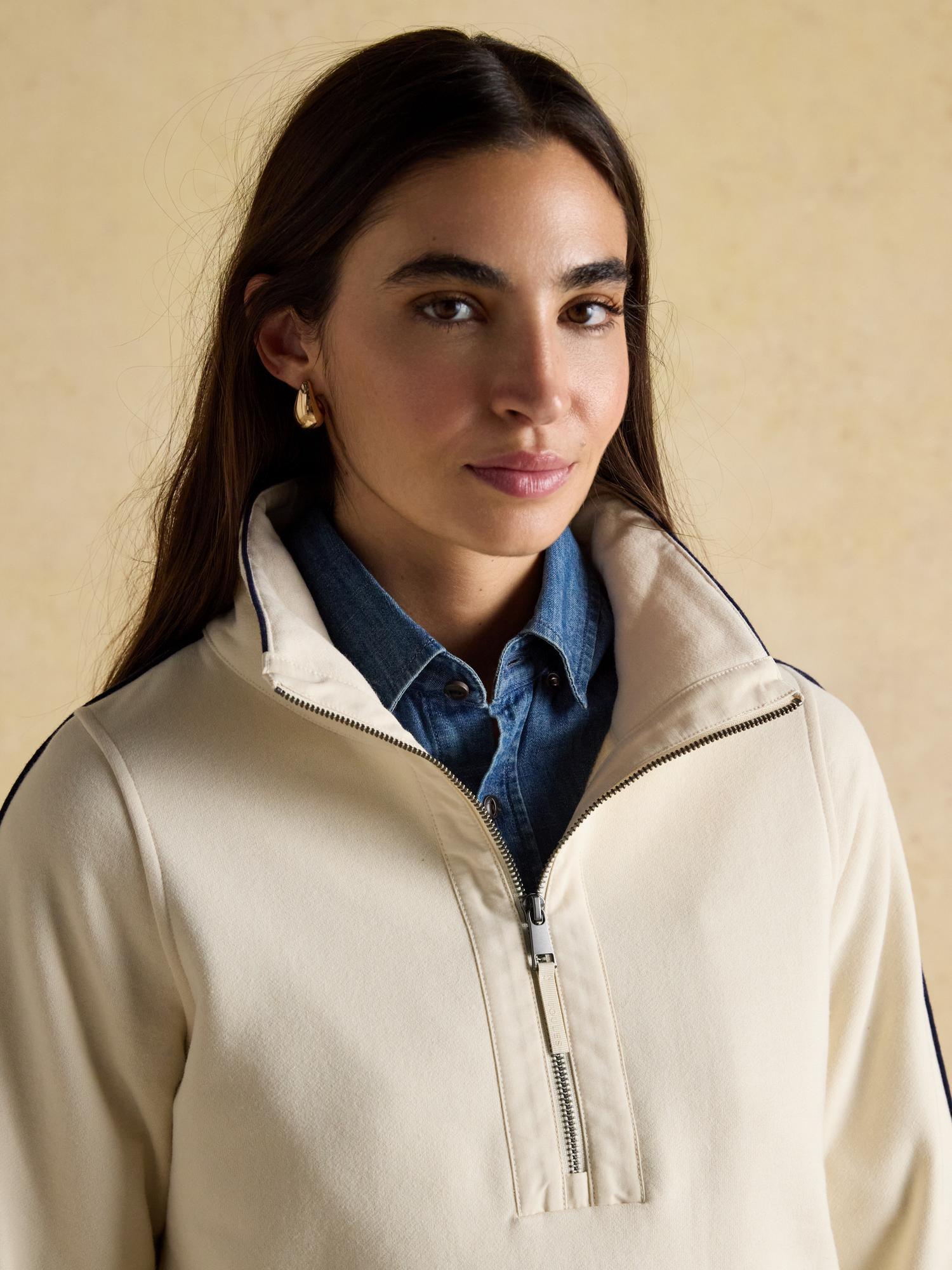 Joules Bronte Cream Funnel Neck Quarter Zip Cotton Sweatshirt